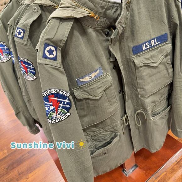 NWT Polo Ralph Lauren Men Iconic Field Jacket Hoodie Cotton Patches Olive large - Picture 3 of 9